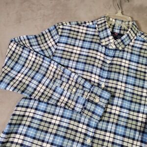Vineyard Vines Shirt Mens L Blue Green Plaid Slim Fit Murray Flannel Linen Blend